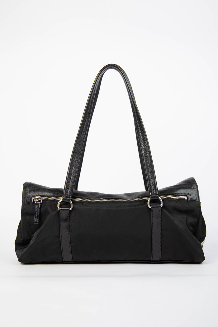 Vintage Prada Black Nylon and Leather Easy Shoulder Bag