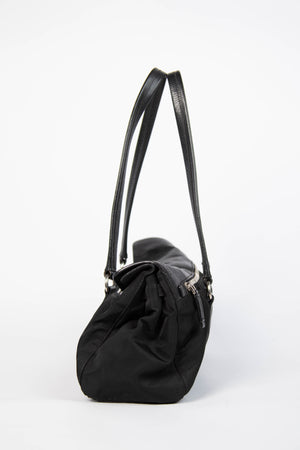 Vintage Prada Black Nylon and Leather Easy Shoulder Bag