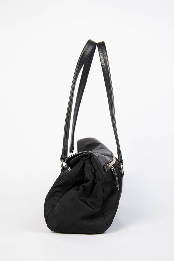 Vintage Prada Black Nylon and Leather Easy Shoulder Bag