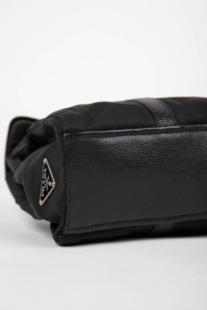 Vintage Prada Black Nylon and Leather Easy Shoulder Bag
