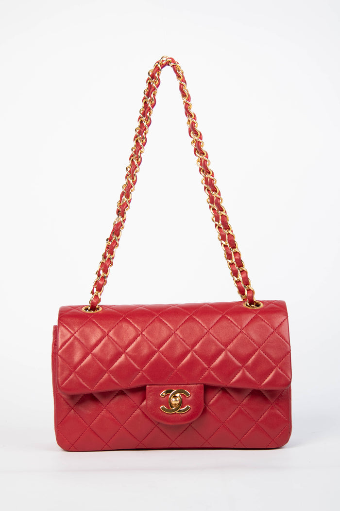 80s Chanel Red Lambskin Small Double Flap Bag with 24K GHW