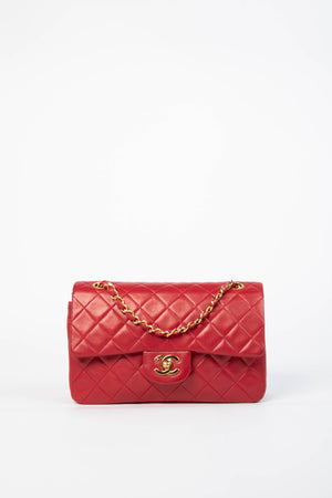 80s Chanel Red Lambskin Small Double Flap Bag with 24K GHW