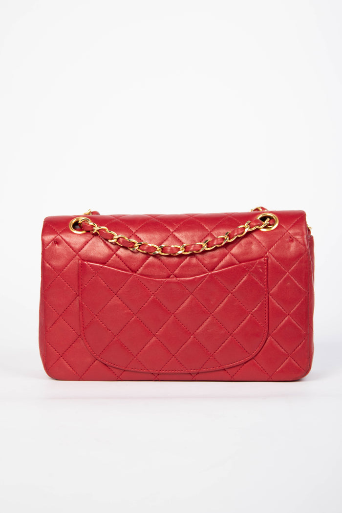 80s Chanel Red Lambskin Small Double Flap Bag with 24K GHW