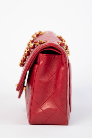 80s Chanel Red Lambskin Small Double Flap Bag with 24K GHW