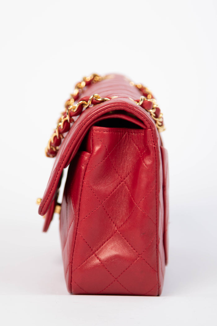 80s Chanel Red Lambskin Small Double Flap Bag with 24K GHW