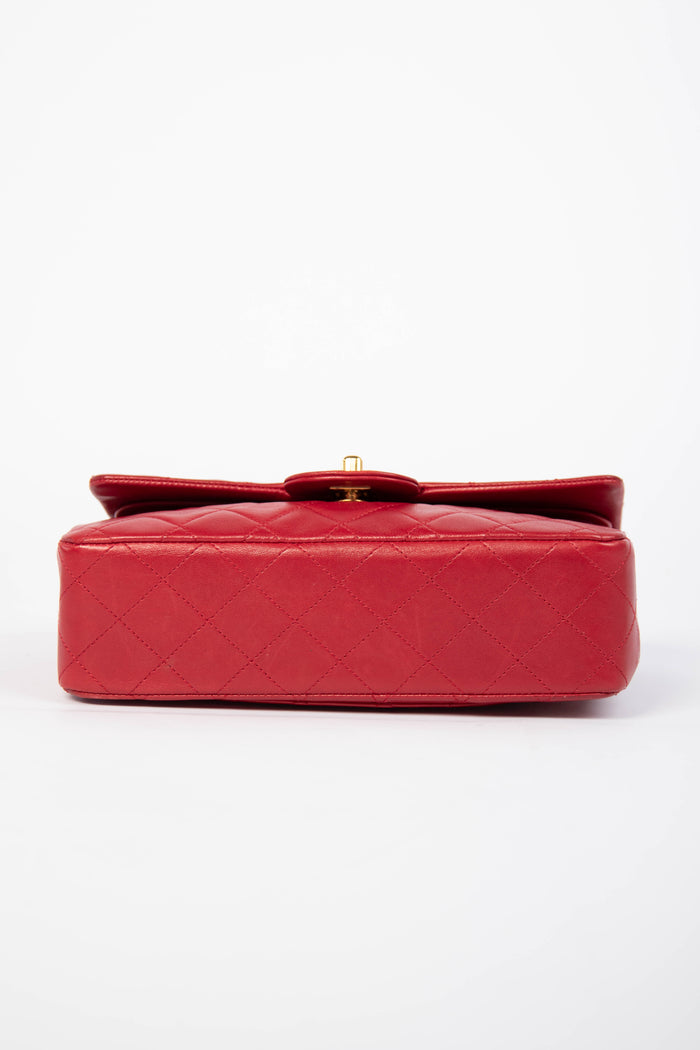 80s Chanel Red Lambskin Small Double Flap Bag with 24K GHW
