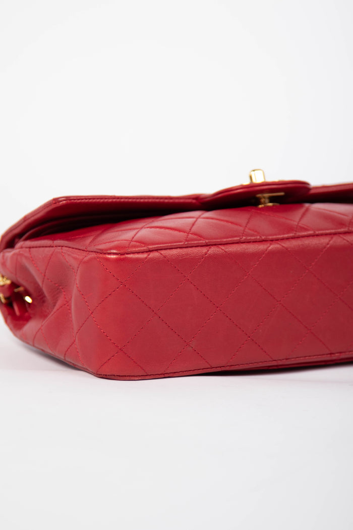 80s Chanel Red Lambskin Small Double Flap Bag with 24K GHW