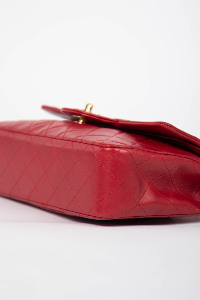 80s Chanel Red Lambskin Small Double Flap Bag with 24K GHW