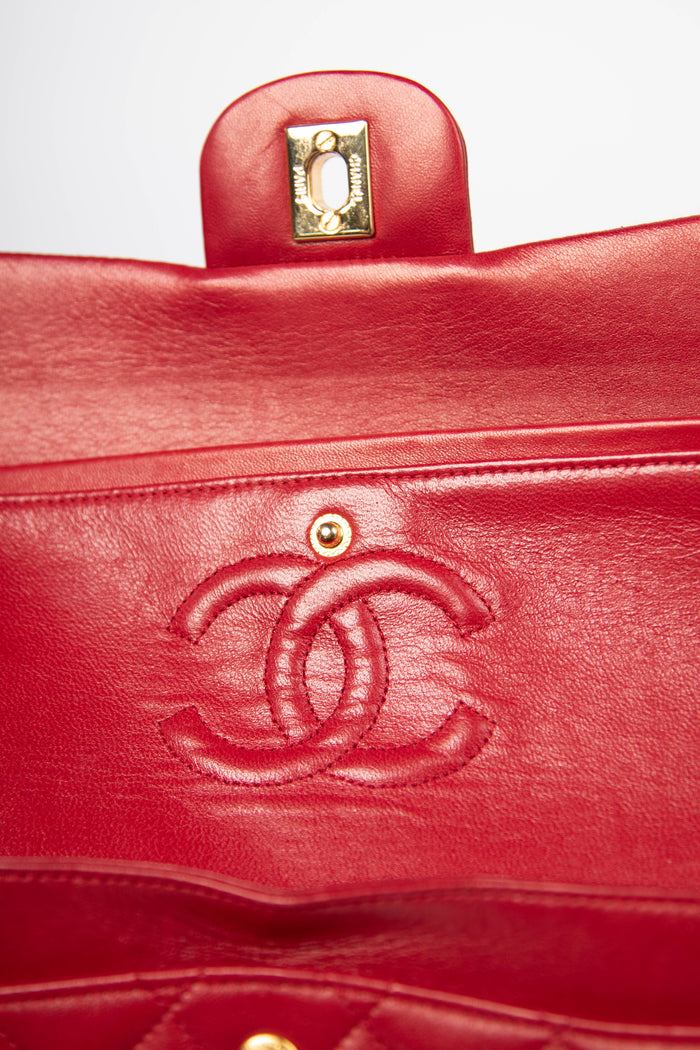 80s Chanel Red Lambskin Small Double Flap Bag with 24K GHW