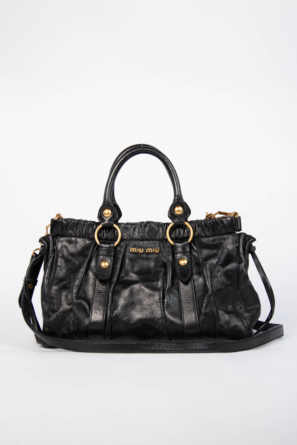 2000s Miu Miu Black Vitello Shoulder Bag
