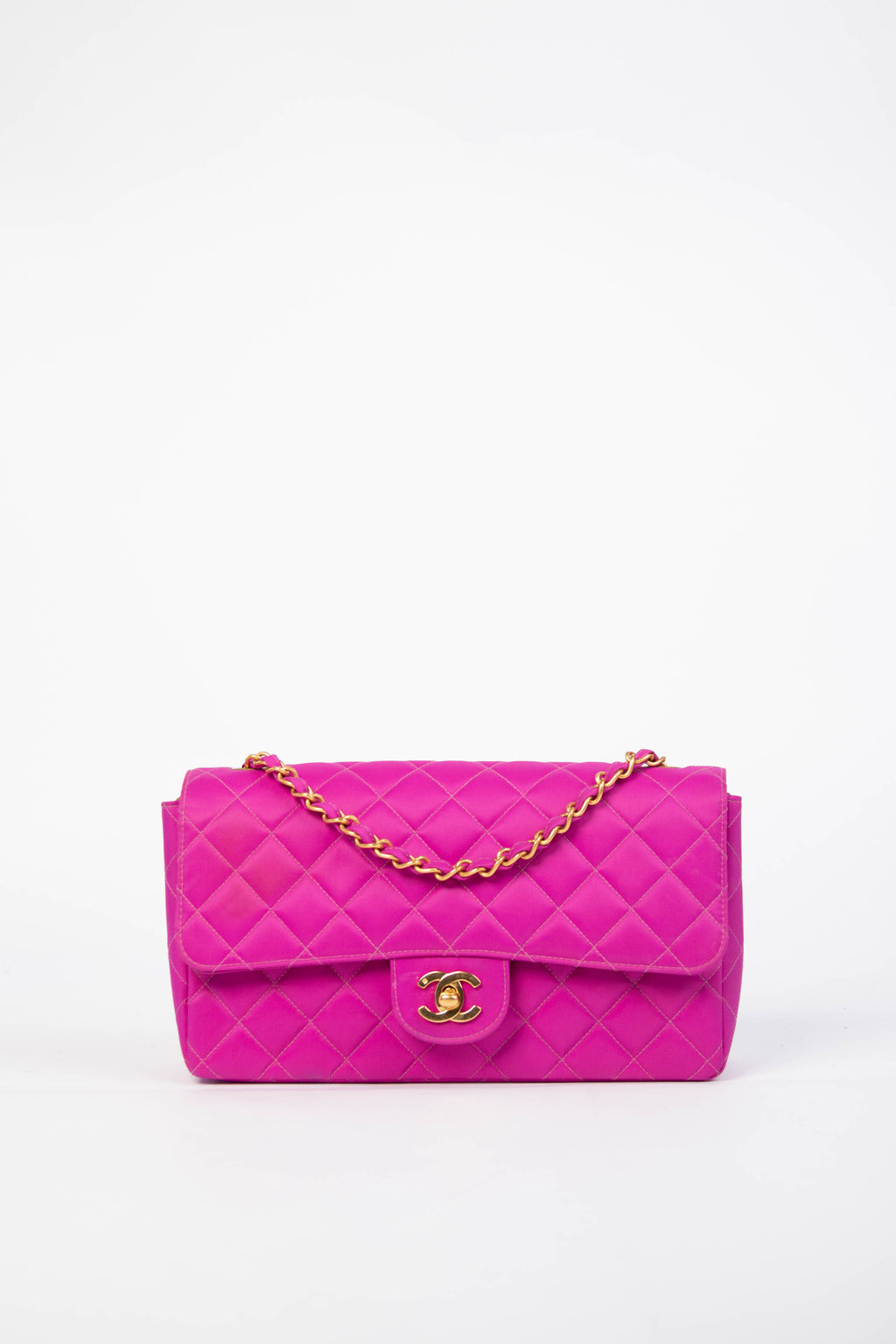 90s Chanel Pink Nylon Single Flap Shoulder Bag with 24k GHW