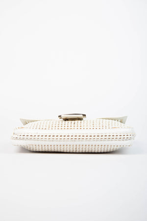 Vintage Fendi White Woven Leather Baguette Shoulder Bag