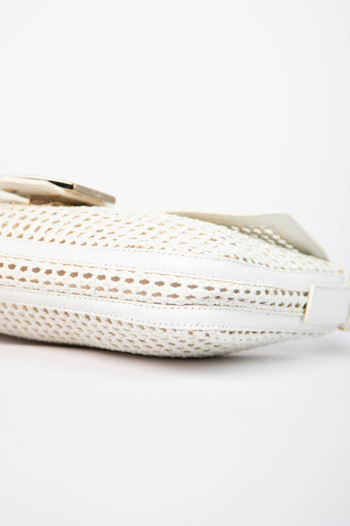 Vintage Fendi White Woven Leather Baguette Shoulder Bag