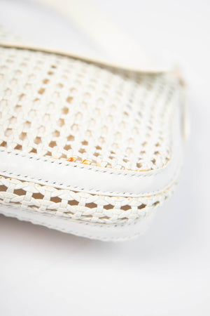 Vintage Fendi White Woven Leather Baguette Shoulder Bag