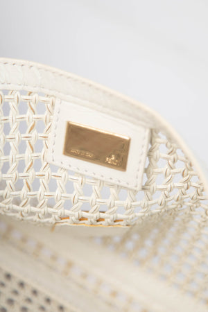 Vintage Fendi White Woven Leather Baguette Shoulder Bag