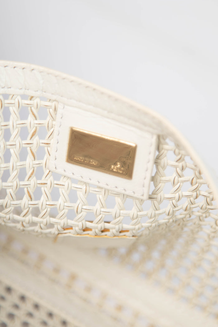 Vintage Fendi White Woven Leather Baguette Shoulder Bag