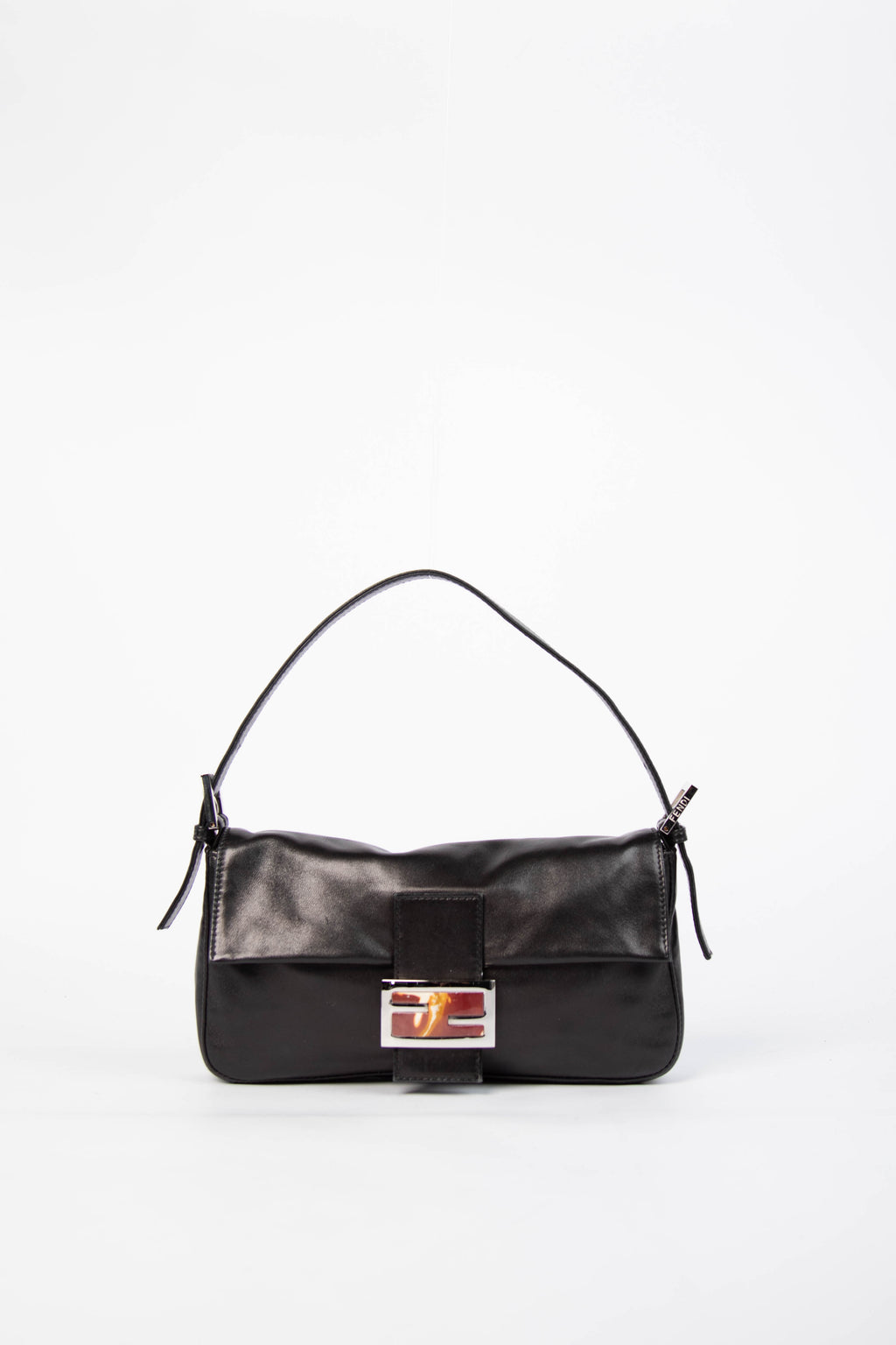 Vintage Fendi Black Lambskin Leather Baguette Bag
