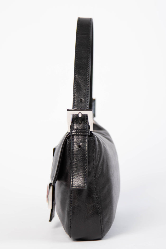Vintage Fendi Black Lambskin Leather Baguette Bag