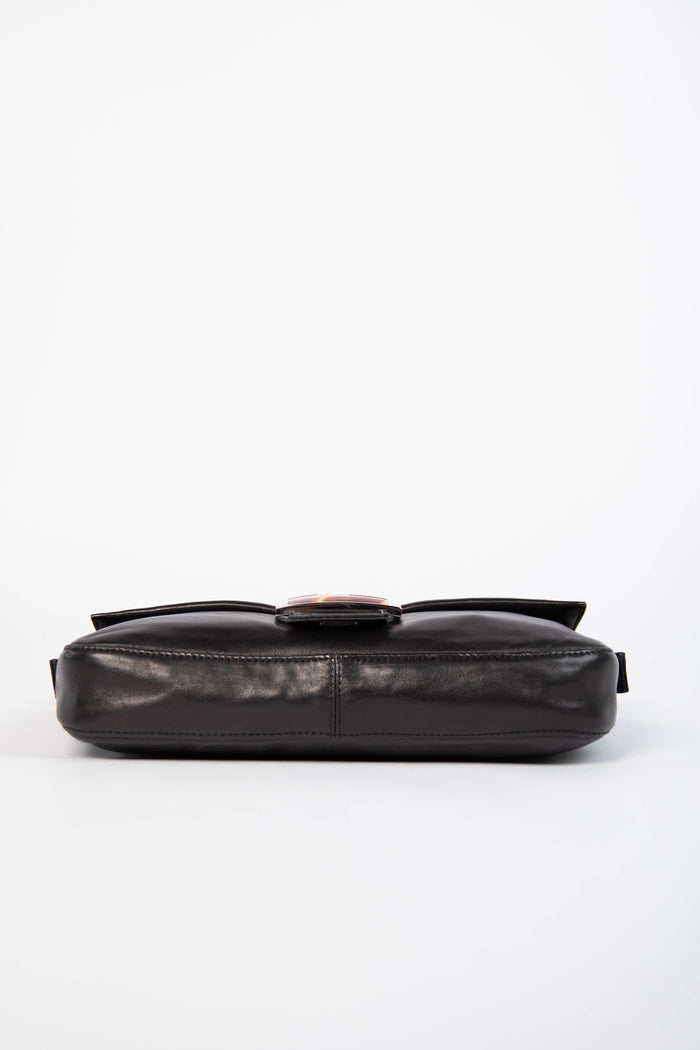 Vintage Fendi Black Lambskin Leather Baguette Bag