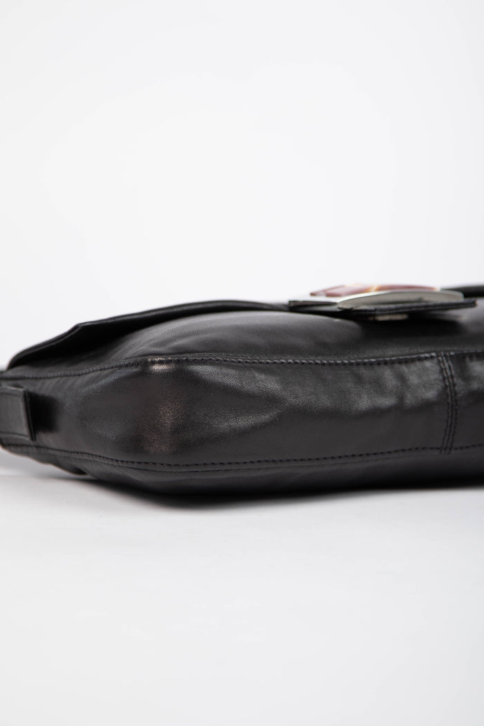 Vintage Fendi Black Lambskin Leather Baguette Bag