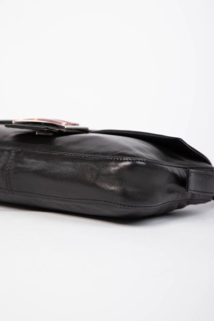 Vintage Fendi Black Lambskin Leather Baguette Bag