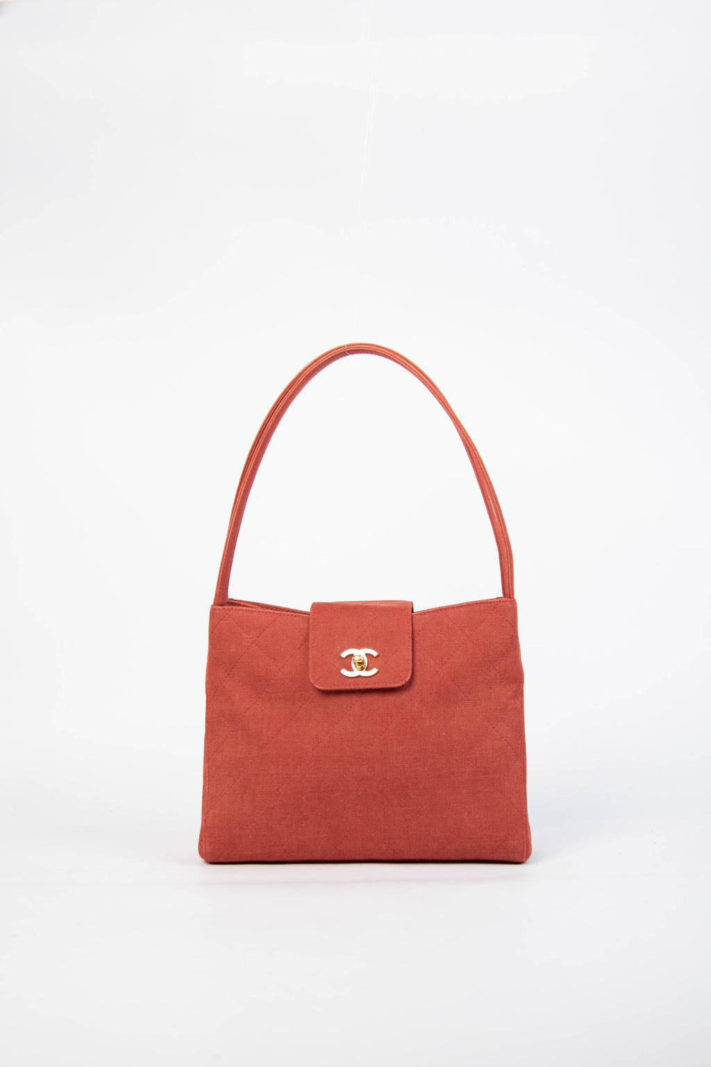 90s Chanel Red Canvas Shoulder Bag with 24k GHW