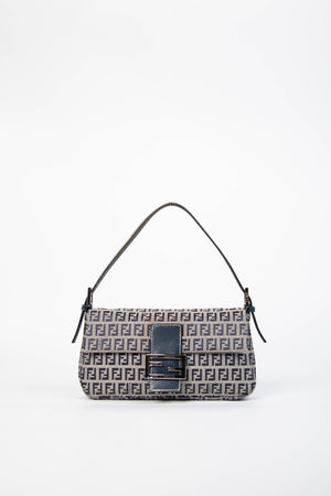 Vintage Fendi Navy Zucchino Baguette Shoulder Bag