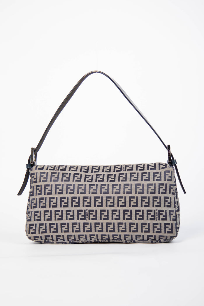 Vintage Fendi Navy Zucchino Baguette Shoulder Bag