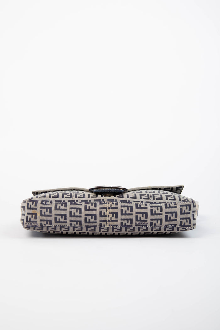 Vintage Fendi Navy Zucchino Baguette Shoulder Bag
