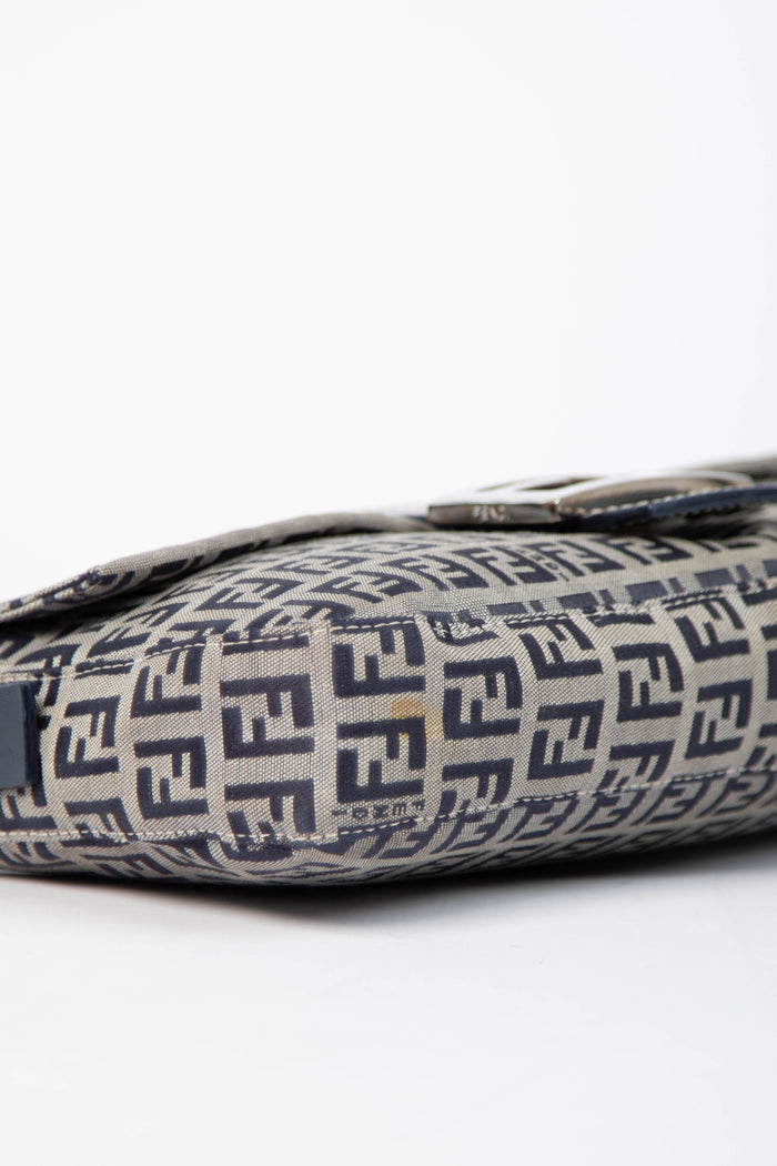 Vintage Fendi Navy Zucchino Baguette Shoulder Bag