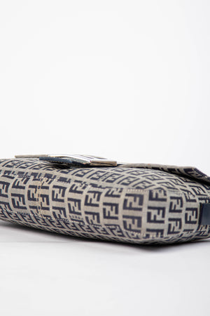 Vintage Fendi Navy Zucchino Baguette Shoulder Bag