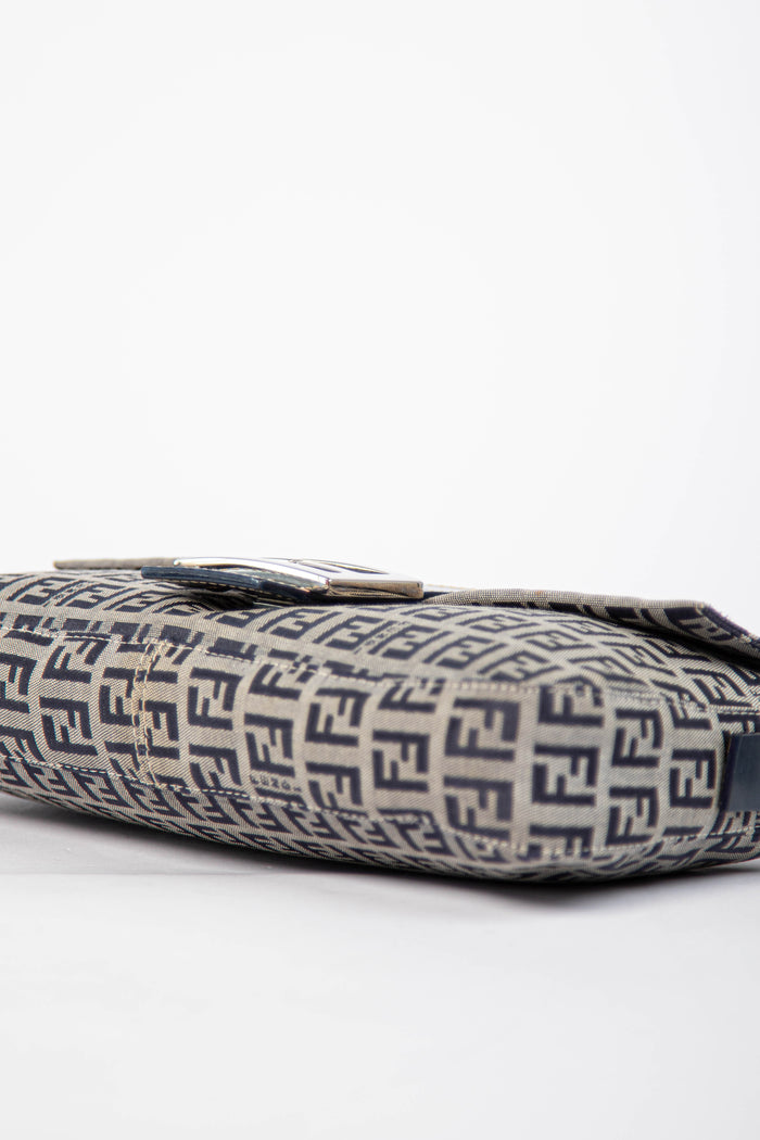 Vintage Fendi Navy Zucchino Baguette Shoulder Bag