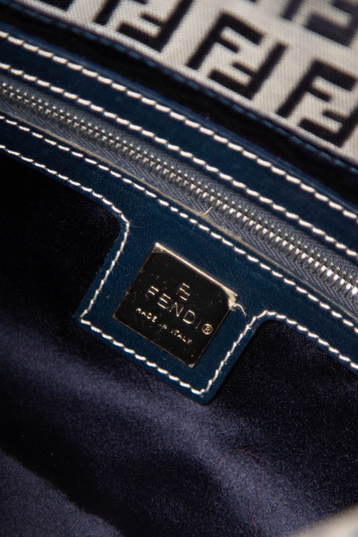 Vintage Fendi Navy Zucchino Baguette Shoulder Bag