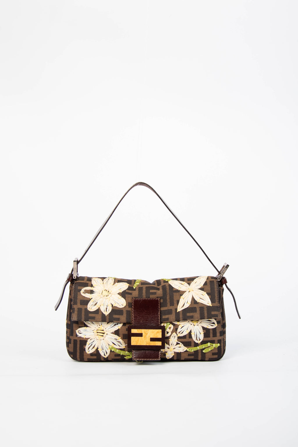 90s Fendi Zucca Embroidered Baguette Shoulder Bag