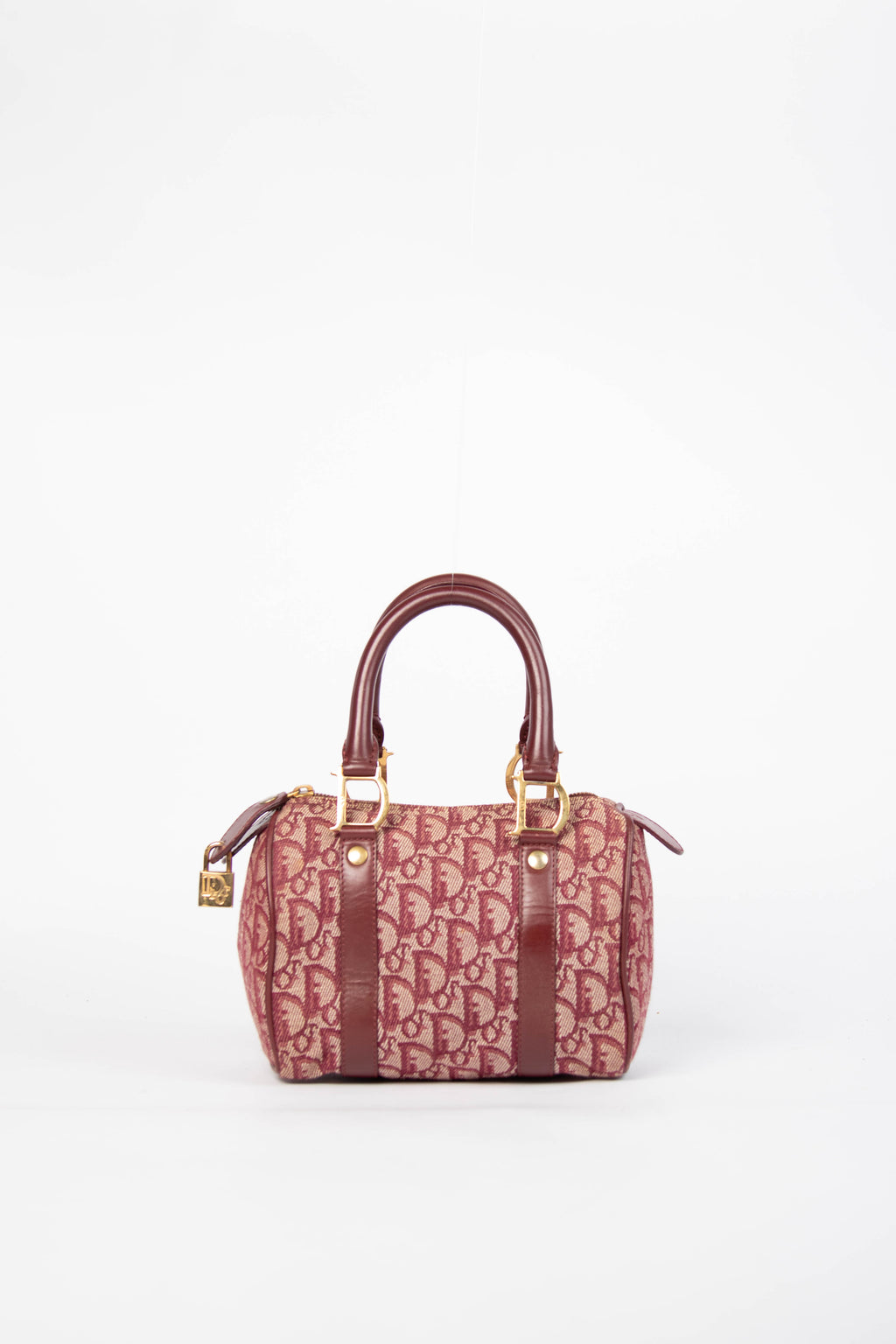2000s Christian Dior Red Monogram Canvas Small Boston Bag