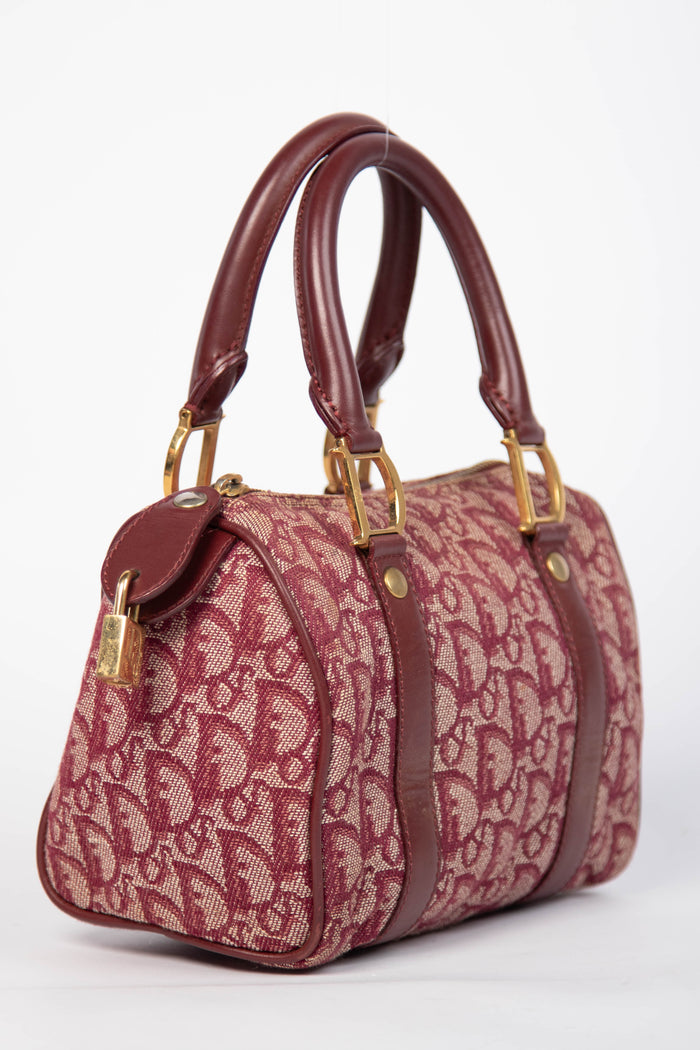2000s Christian Dior Red Monogram Canvas Small Boston Bag