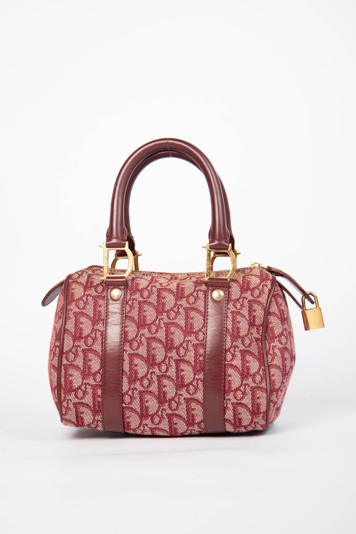 2000s Christian Dior Red Monogram Canvas Small Boston Bag