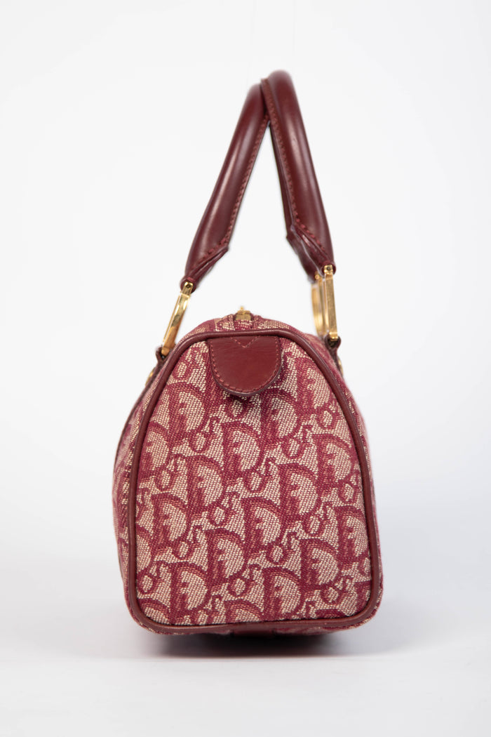 2000s Christian Dior Red Monogram Canvas Small Boston Bag