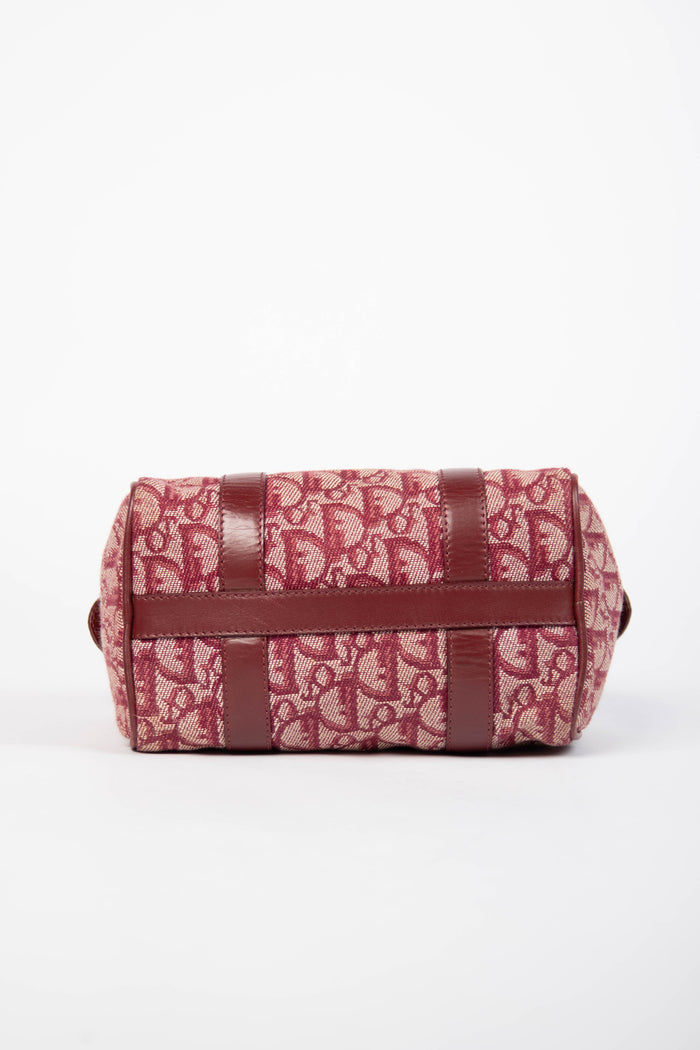 2000s Christian Dior Red Monogram Canvas Small Boston Bag