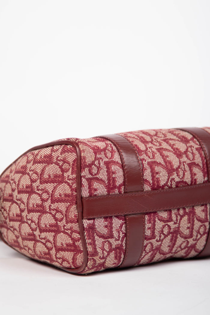 2000s Christian Dior Red Monogram Canvas Small Boston Bag