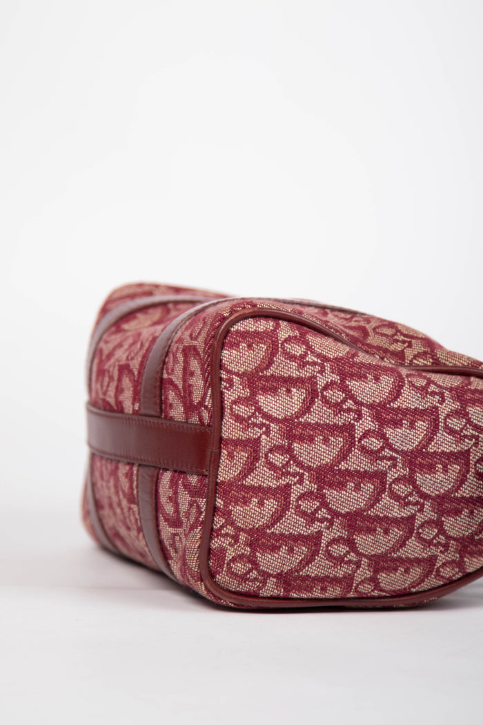 2000s Christian Dior Red Monogram Canvas Small Boston Bag