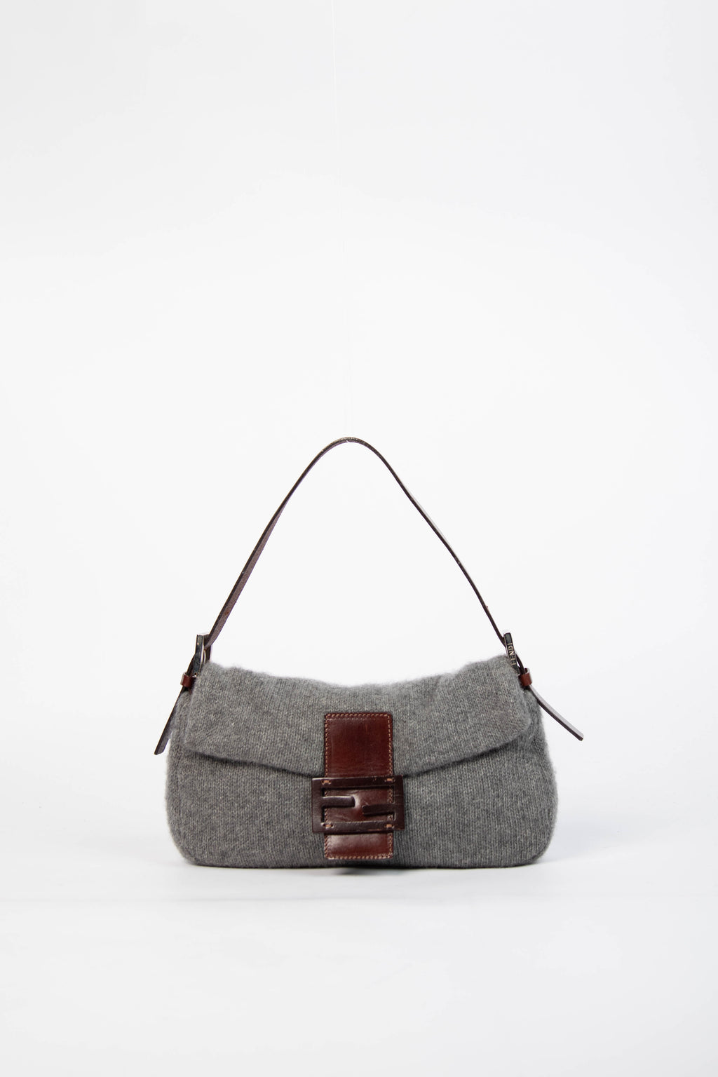 Vintage Fendi Grey Cashmere Baguette Bag