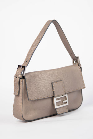 Vintage Fendi Metallic Leather Selleria Baguette Shoulder Bag