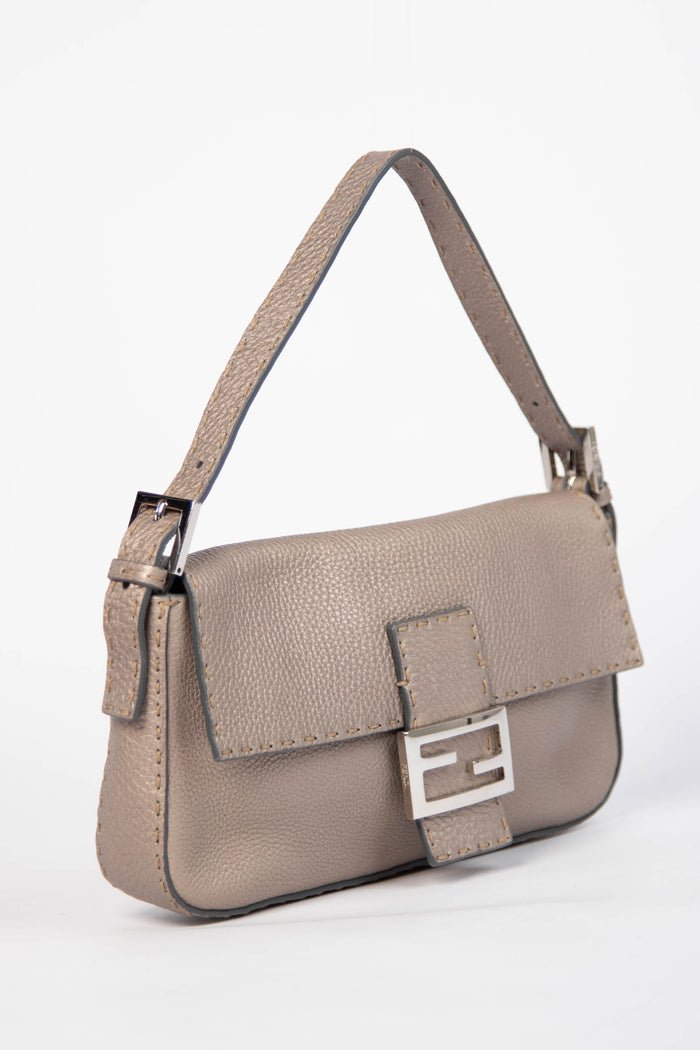 Vintage Fendi Metallic Leather Selleria Baguette Shoulder Bag
