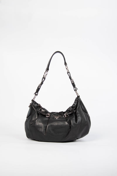 Vintage Prada Black Leather Buckle Hobo Bag – Break Archive