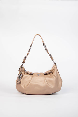 Vintage Prada Taupe Leather Buckle Hobo Bag