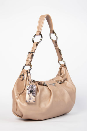 Vintage Prada Taupe Leather Buckle Hobo Bag