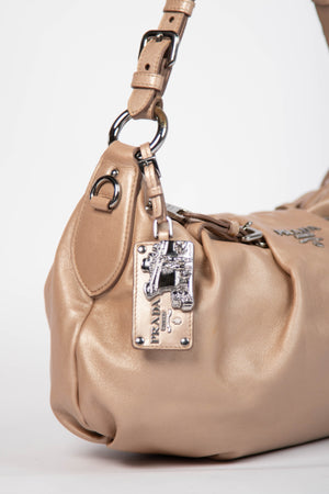 Vintage Prada Taupe Leather Buckle Hobo Bag
