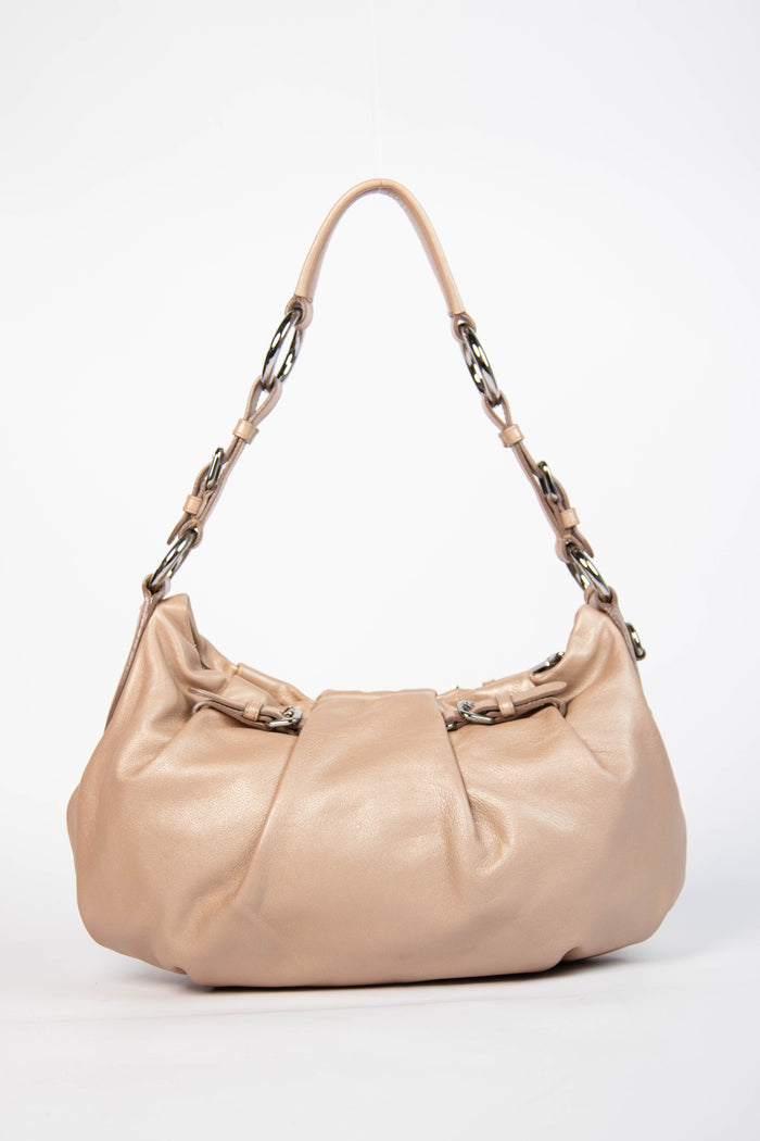 Vintage Prada Taupe Leather Buckle Hobo Bag