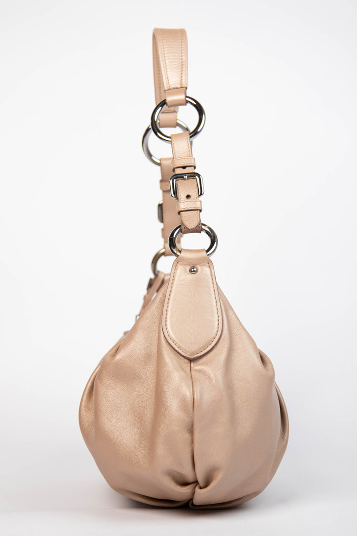 Vintage Prada Taupe Leather Buckle Hobo Bag